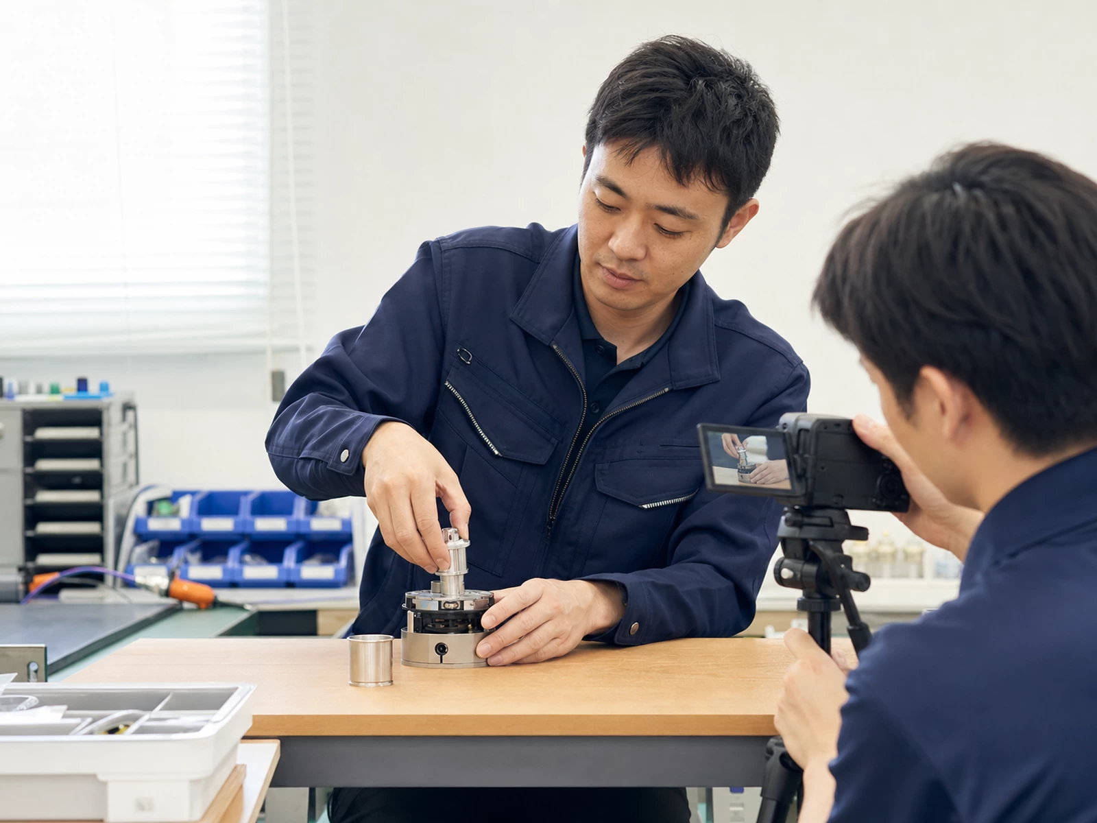 作業者の機器操作を撮影するマニュアル動画の制作現場
